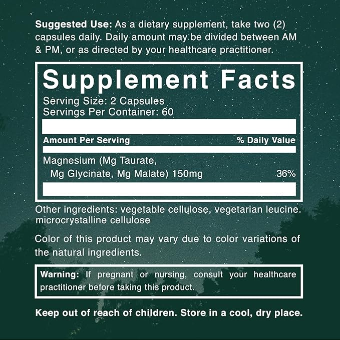 Natural Rhythm Triple Calm Magnesium 150 mg - 120 Capsules – Magnesium Complex Compound Supplement with Magnesium Glycinate, Malate, and Taurate. Calming Blend for Promoting Rest and Relaxation.