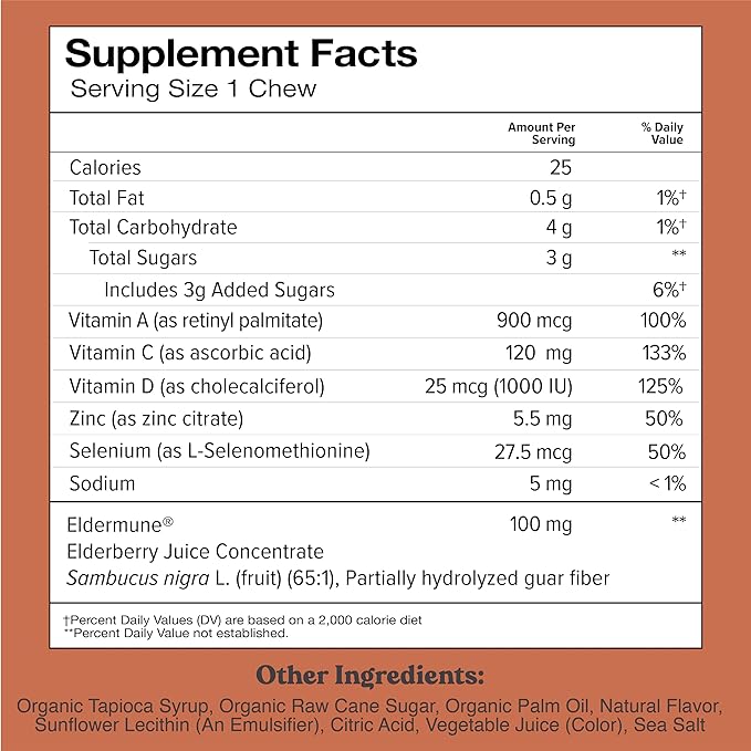 Chewsy 6-in-1 Immune Support Supplement Fruity Chews with Elderberry, Vitamin C, A & D, Zinc & Selenium - 6-Day Supply, Individually Wrapped Immunity Vitamins Chews for Adults and Kids