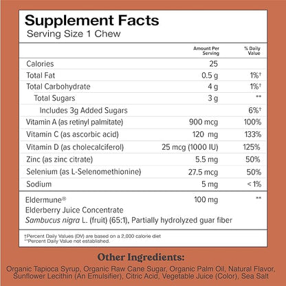 Chewsy 6-in-1 Immune Support Supplement Fruity Chews with Elderberry, Vitamin C, A & D, Zinc & Selenium - 30-Day Supply, Individually Wrapped Immunity Vitamins Chews for Adults and Kids (1)