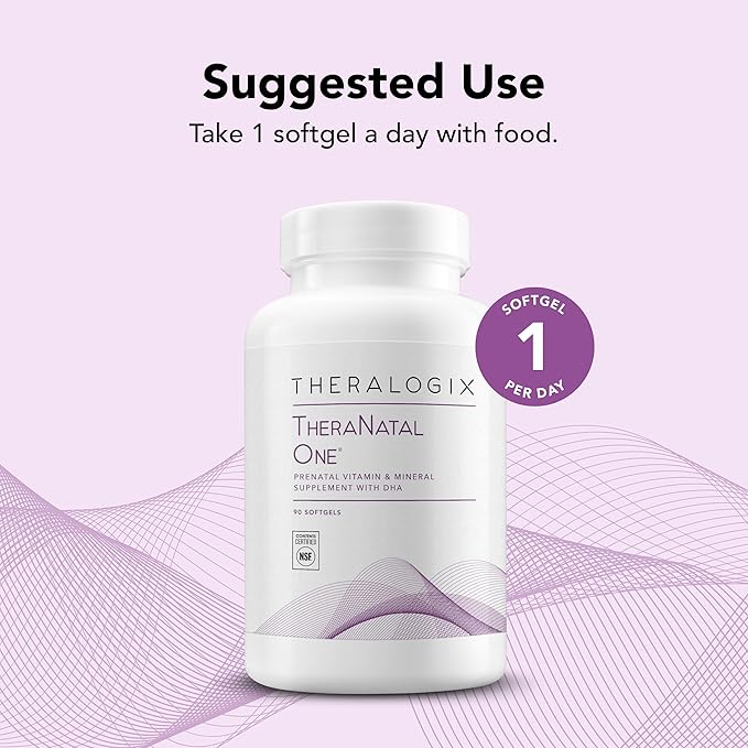 Theralogix TheraNatal One Prenatal Vitamin - 90-Day Supply - Prenatal Multivitamin with DHA, Vitamin D3, Methylated Folate, Iron & More to Support a Healthy Pregnancy* - NSF Certified - 90 Softgels
