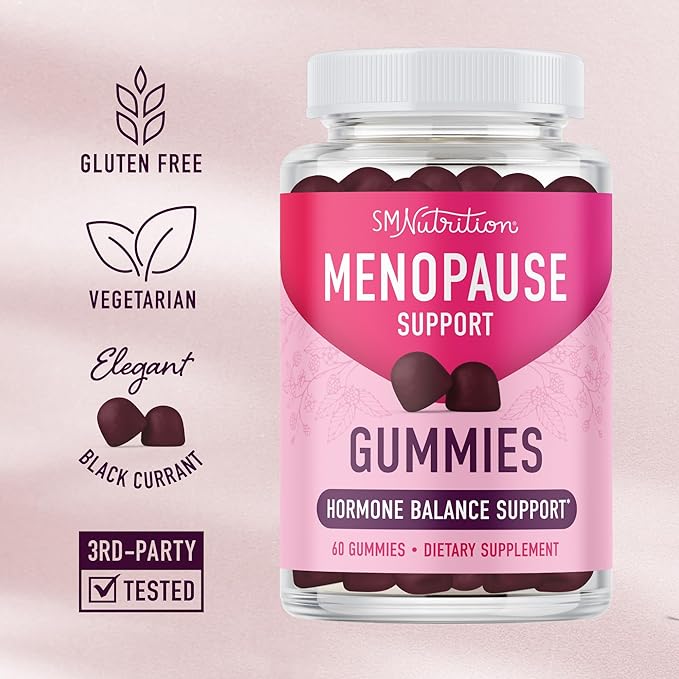 Menopause Support Gummies | Hormone Balance Relief for Hot Flashes, Night Sweats, Mood Swings, & Bloating | with Phytoestrogen Soy Extract, Vitamin D3, PABA, Biotin | Vegetarian, Gluten-Free | 60ct.
