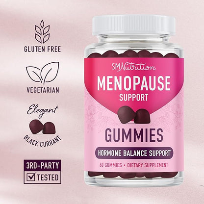 Menopause Support Gummies | Hormone Balance Relief for Hot Flashes, Night Sweats, Mood Swings, & Bloating | with Phytoestrogen Soy Extract, Vitamin D3, PABA, Biotin | Vegetarian, Gluten-Free | 60ct.