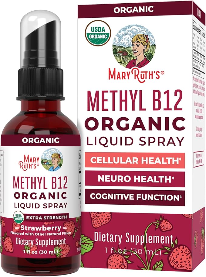 MaryRuth's Vitamin B12 Liquid Spray | Vegan, Non-GMO, Gluten-Free | USDA Organic B12 Vitamin Supplement | Energy & Nervous System Support | B12 Vitamins for Women & Men | VIT b12 1,500 mcg | 1 Fl Oz