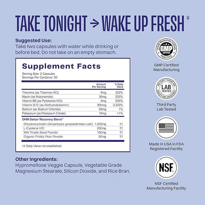 DHM Detox® - No Days Wasted® - New Look - Dihydromyricetin (DHM Supplement), Milk Thistle, Prickly Pear, B Vitamins, Hydration Electrolytes Blend-Take During Evening for Better Next Day and Recovery