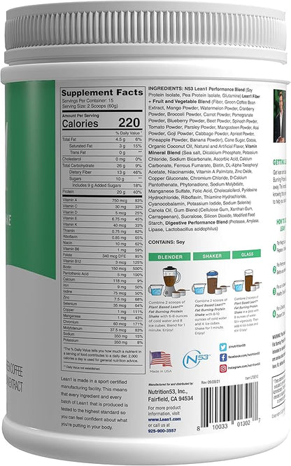 Lean1 Plant-Based Meal Replacement Protein Powder, Chocolate Flavor, 15-Serving Tub