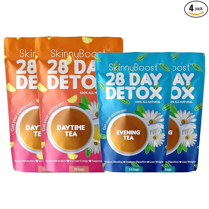 28 Day Detox Tea Kit- (2 PACK) - 2 Daytime Teas, 2 Evening Detox Teas Non GMO, Vegan, All Natural Detox and Cleanse