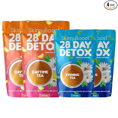 28 Day Detox Tea Kit- (2 PACK) - 2 Daytime Teas, 2 Evening Detox Teas Non GMO, Vegan, All Natural Detox and Cleanse