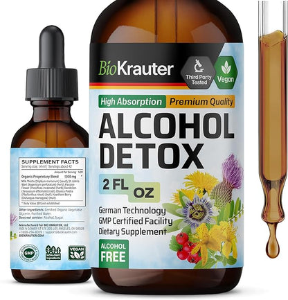 BIO KRAUTER Alcohol Detox Tincture - Liver Cleanse & Detox Formula - Milk Thistle & Dandelion - Liver Support Liquid Extract - Alcohol and Sugar Free - Vegan Liver Detox Drops 2 Fl.Oz.