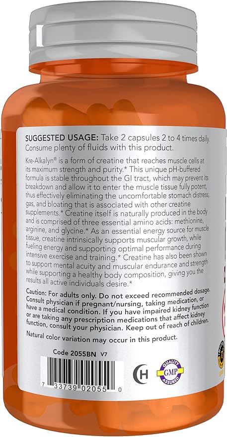 NOW Foods Sports Nutrition, Kre-Alkalyn Creatine 750 mg, Mass Building*/Energy Production*, 120 Veg Capsules