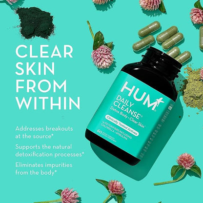 HUM Daily Cleanse Acne Supplement - Gut Cleanse Detox for Clear Skin with Organic Algae, Detoxifying Herbs, Zinc & Spirulina | Clear Skin Supplement (60 Capsules)