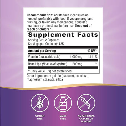 Nature's Way Vitamin C with Rose Hips - Powerful Antioxidant Protection* - Supports Immune Function* - Strengthens Collagen for Healthy Skin* - Gluten Free - 250 Capsules