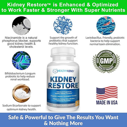 Kidney Restore Kidney Cleanse and Kidney Health Supplement to Support Normal Kidney Function, Vitamins for Kidney Health 60 caps