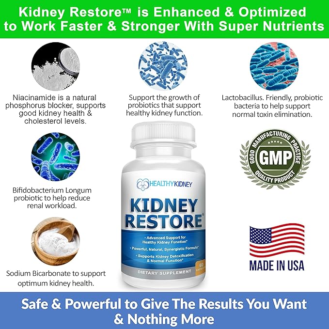 Kidney Restore Kidney Cleanse and Kidney Health Supplement to Support Normal Kidney Function, Vitamins for Kidney Health 60 caps