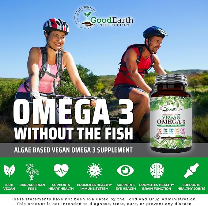 Vegan Omega 3 - Carrageenan Free Plant Based Algal DHA/EPA- 60 Veggie Softgels - Supports Brain, Heart, Joints & Prenatal Health - Essential Fatty Acids Supplements
