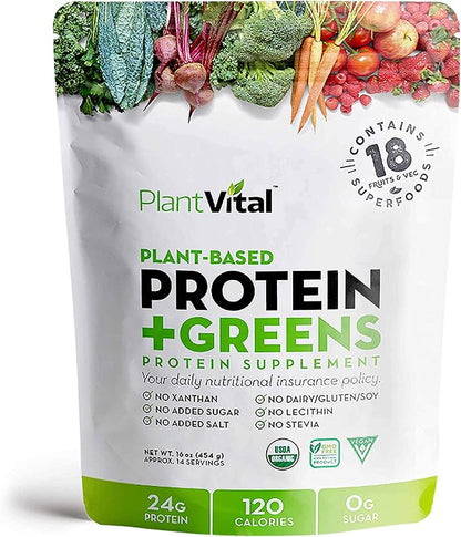 Plantvital Unflavored Organic Vegan Protein Powder - 18 Superfoods, Veggies and Probiotics - Organic Plant-Based Protein Powder - All BCAA’s, Gluten Free - 16oz -1 Pouch