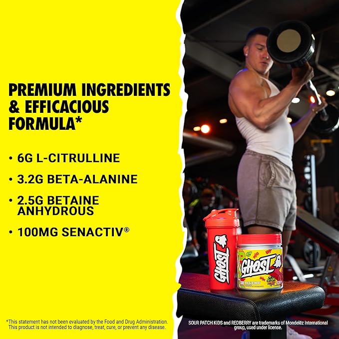 GHOST Legend V4 Pre-Workout Powder, SPK Redberry - 30 Servings – Pre-Workout for Men & Women with Choline, L-Citrulline, & Beta Alanine for Energy & Focus