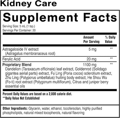 Quicksilver Scientific Kidney Care - Kidney Cleanse & Lymphatic Drainage Supplements - Astragaloside IV Extract, Zhu Ling, Goldenrod, Ferulic Acid, He Shou Wu & Dandelion Leaf (3.38oz / 100ml)