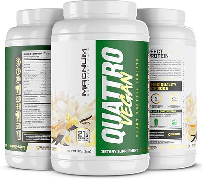 Magnum Nutraceuticals Quattro Vegan Protein Powder, Vanilla 2lb – Premium Plant-Based Protein Powder Isolate for Muscle Growth & Recovery