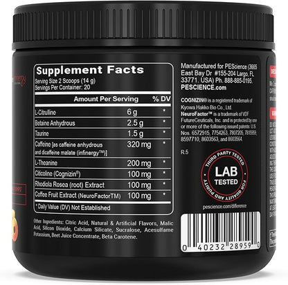 PEScience Prolific Pre Workout Powder, Guava Pineapple Punch, 40 Scoop, Energy Supplement with Nitric Oxide