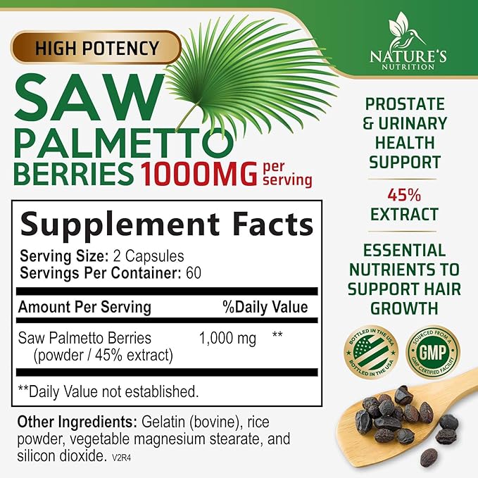 Saw Palmetto Extract Prostate Supplement - 1000 MG Saw Palmetto Supplement, Nature's Prostate Support Supplement for Men Health Support, Men's Prostate Urinary Health Support Supplement - 120 Capsules