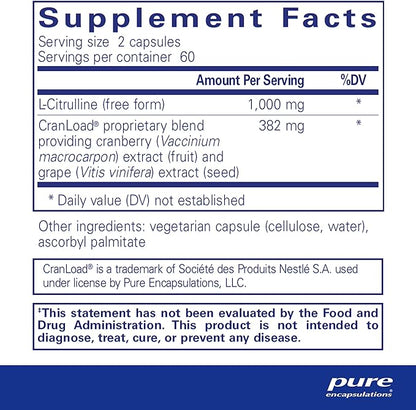 Pure Encapsulations Nitric Oxide Ultra (Capsules) - Supplement Supports Nitric Oxide Production, Healthy Blood Flow & Vascular Health - with L-Citrulline & CranLoad Cranberry Extract - 120 Capsules