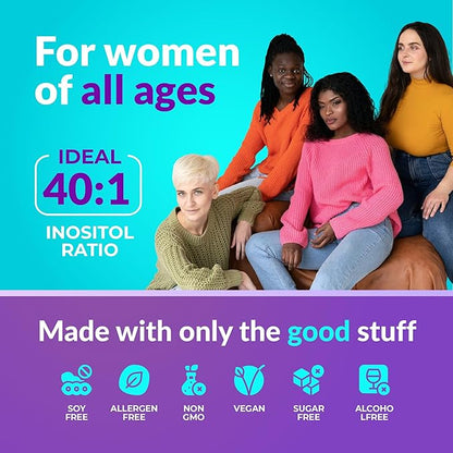 Hormone Balance for Women, Ovarian Support, Fertility, Menstrual Cycle, PCOS | Myo-Inositol & D-Chiro Inositol Supplement 40:1 Ratio w/Folic Acid for Hormonal Balance, B12 & Probiotics - 120 Count