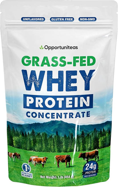 Grass Fed Whey Protein Powder Concentrate - Unflavored & Unsweetened - Pure Protein Supplement for Drink, Smoothie, Shake, Cooking & Baking - Non GMO, Hormone Free & Gluten Free - 1 Pound