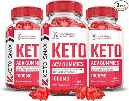 (3 Pack) Keto Snax Keto ACV Gummies Advanced Formula 1000MG Keto Snax Keto Gummies Apple Cider Vinegar Formulated with Pomegranate Beet Juice Powder B12 Vegan Non GMO 120 Gummys
