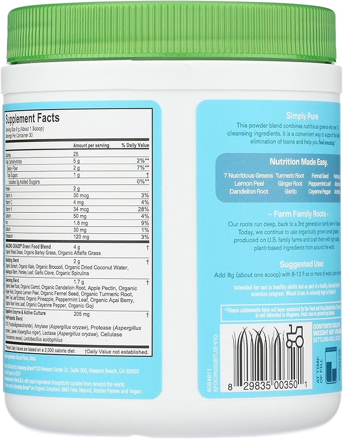 Amazing Grass Greens Superfood Alkalize & Detox: Greens Powder with Beet Root Powder, Digestive Enzymes, Prebiotics & Probiotics, 30 Servings (Packaging May Vary)