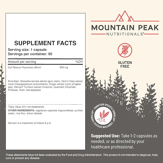 Mountain Peak Nutritionals Cell Rescue - Antioxidant Immune Support Supplement with Turmeric, Ginger Root, and Bromelain - Supports Intestinal Health & Whole Body (90 Capsules)