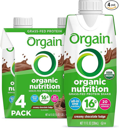 Orgain Organic Nutritional Protein Shake, Creamy Chocolate Fudge - 16g Grass Fed Whey Protein, Meal Replacement, 20 Vitamins & Minerals, Fruits & Vegetables, Gluten Free, Non-GMO, 11 Fl Oz (4 Pack)