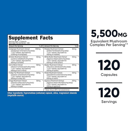 Nutricost Mushroom Complex Supplement, 120 Capsules - 10 Mushroom Blend (with Reishi, Maitake, Shiitake, Lion's Mane, and More) - Non-GMO and Gluten Free