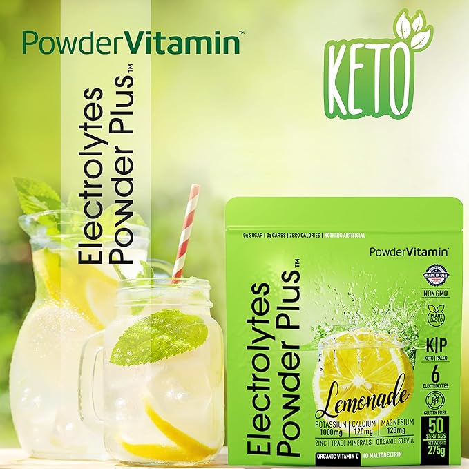 Electrolytes Powder Plus (50 Servings), 0 Calorie Keto, 0 Sugar, No Maltodextrin,1000mg Potassium,120mg Calcium,120mg Magnesium, Hydration Powder (50 Servings, Lemonade)