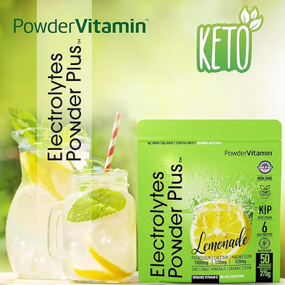 Electrolytes Powder Plus (50 Servings), 0 Calorie Keto, 0 Sugar, No Maltodextrin,1000mg Potassium,120mg Calcium,120mg Magnesium, Hydration Powder (50 Servings, Lemonade)