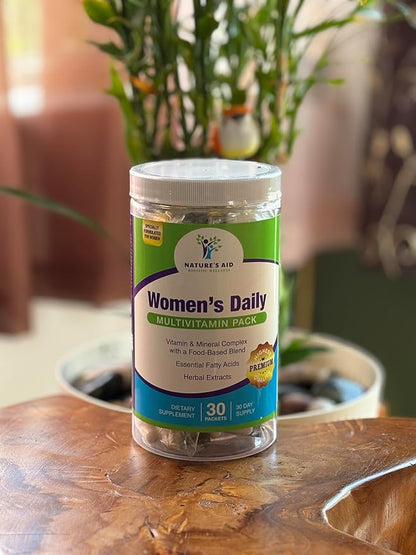 Nature's Aid Holistic Wellness Women's 7 Daily Multivitamin Pack, 30 Packets, Vitamin & Mineral Complex with Food-Based Blend, Essential Fatty Acids, Herbal Extracts