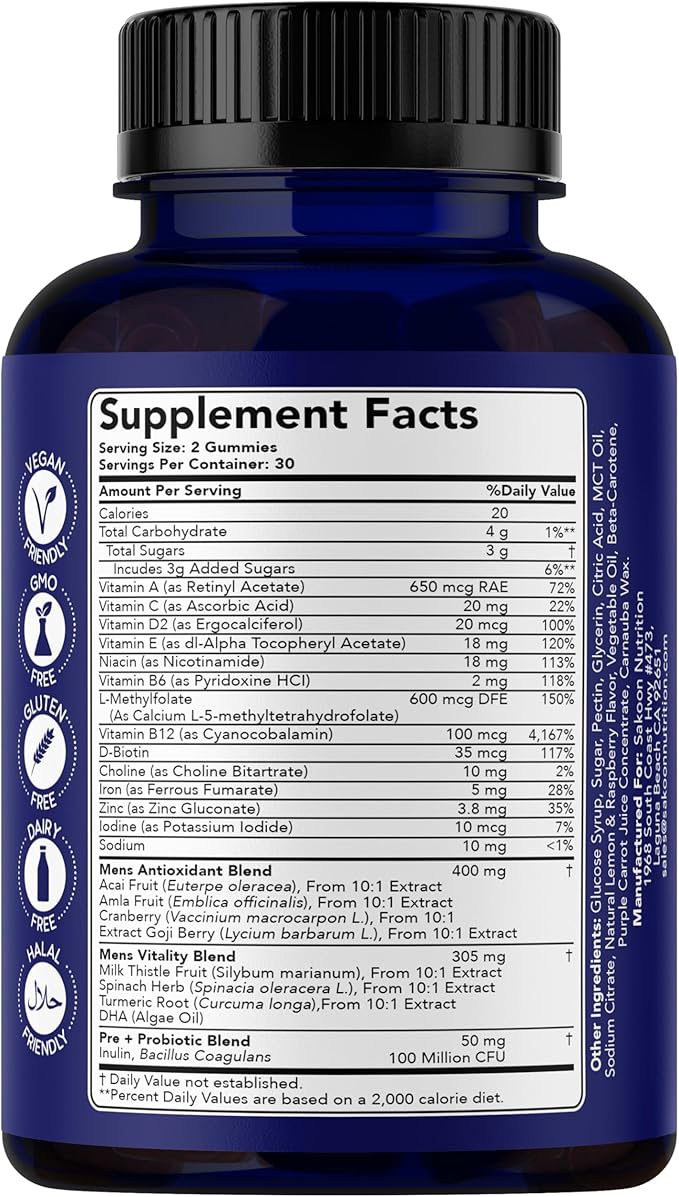 Sakoon nutrition Men's Multivitamin Gummies with Probiotics and Prebiotics