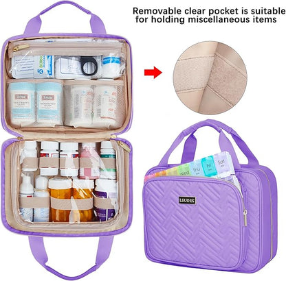 Leudes Travel Pill Bottle Organizer,Medicine Organizer and Storage,Home Medication Bag, Cases,Carrier for Pills,Vitamin,Fish Oil,Supplements for Women and Men (Medium, Purple)