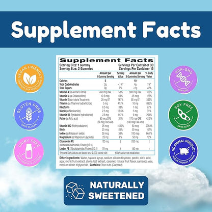 Dr. Klein's Naturally Calm Gummies for Kids - Chamomile, Linden, & Magnesium for Soothing Kids Ages 5+ Vitamins to Aid Sleep - Magnesium Gummies for Kids - Calm Chews for Kids - Grape Sugar-Free 60ct