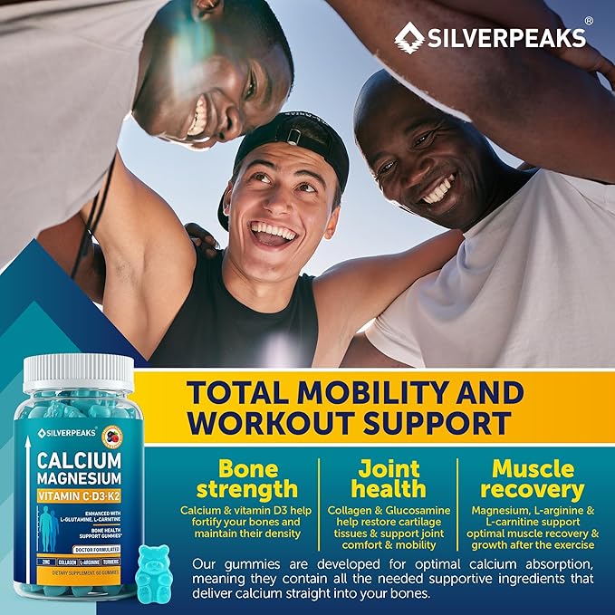 Calcium Magnesium Gummies – Bone & Immune Support for Women & Men with Vitamin D3, K2, Zinc & Collagen – Natural Multi-Vitamin Supplement for Strong Bones & Overall Wellness – 60 Chews