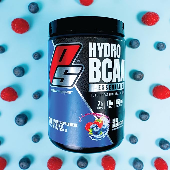 PROSUPPS HydroBCAA Essentials BCAA Powder - Pre Workout and Post Workout Drink with EAAs Amino Acid Powder for Muscle Recovery, Energy, Fat Loss and Hydration (Blue Raspberry, 30 Servings)