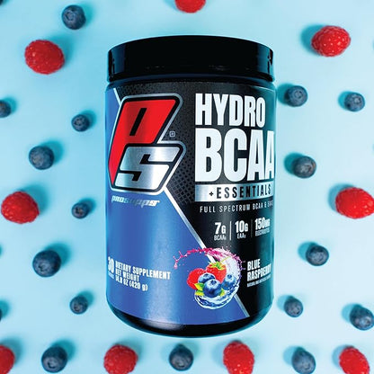 PROSUPPS HydroBCAA Essentials BCAA Powder - Pre Workout and Post Workout Drink with EAAs Amino Acid Powder for Muscle Recovery, Energy, Fat Loss and Hydration (Blue Raspberry, 30 Servings)