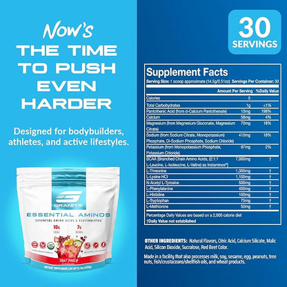 Granite 10g Essential Amino Acids Powder | Muscle Recovery Supplement for Muscle Growth | 7g BCAA Powder with Electrolytes | 30 Servings | Fruit Punch Flavor | Soy & Gluten Free | Made in USA
