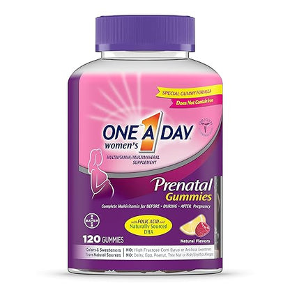 One A Day Women’s Prenatal Multivitamin Gummies Including Vitamin A, C, D, B6, B12, Folic Acid & more, 120 Count, Supplement for Before and During Pregnancy