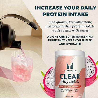 Myprotein Clear Whey Isolate Protein Powder, 1.1 Lb (20 Servings) Tropical Dragonfruit, 20g Protein per Serving, Naturally Flavored Drink Mix