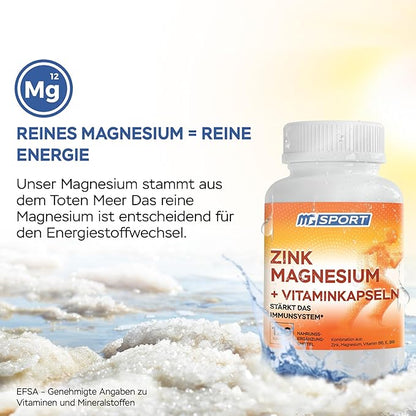 Magnesium Zinc Supplement with Vitamins B6, B9, High Absorption Zinc Magnesium Combination for Immune Support, Muscle Recovery, EZ-MG Easy on Stomach, 120 Capsules