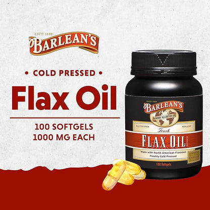 Barlean's Flaxseed Oil Softgels, Cold-Pressed Flax Seed Supplement with 1,650 mg ALA Omega-3 Fatty Acids for Joint & Heart Health, 1000mg, 100 ct