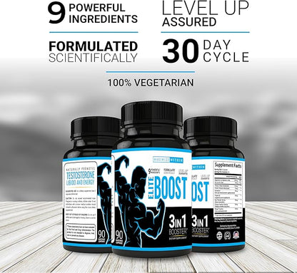 Maximum Slim Elite Boost 3 in 1 Formula Naturally Promotes Testosterone Libido, Energy,Muscle Mass & Stamina, Powerful Ingredients Veggie Capsules