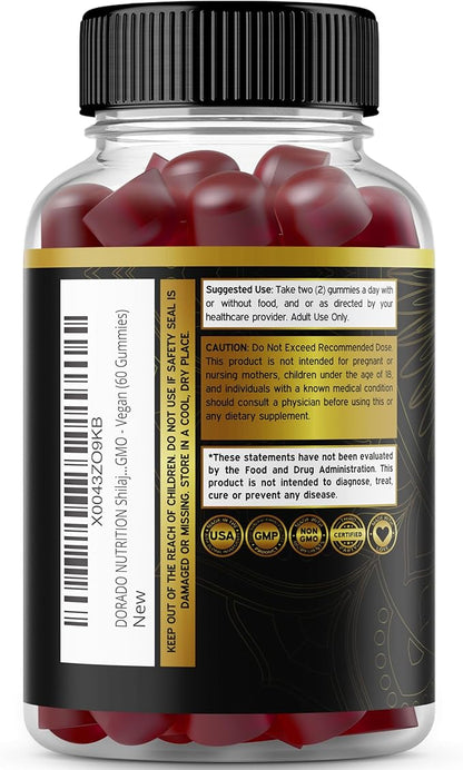 Shilajit Gummies 1000mg (Pure Himalayan Shilajit Gummies for Men & Women Gold Grade with 85+ Trace Minerals with Fulvic Acid) - Energy & Immunity Support - Third Party Tested, Vegan Safe, USA Made