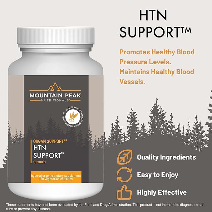 Mountain Peak Nutritionals HTN Support - Organ Supplement - Helps Maintain Healthy Blood Pressure & Cardiovascular System - w/Rauwolfia & Magnesium - Hypoallergenic Dietary Supplement (180 Capsules)