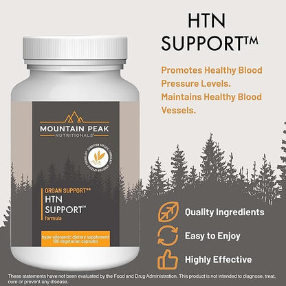 Mountain Peak Nutritionals HTN Support - Organ Supplement - Helps Maintain Healthy Blood Pressure & Cardiovascular System - w/Rauwolfia & Magnesium - Hypoallergenic Dietary Supplement (180 Capsules)